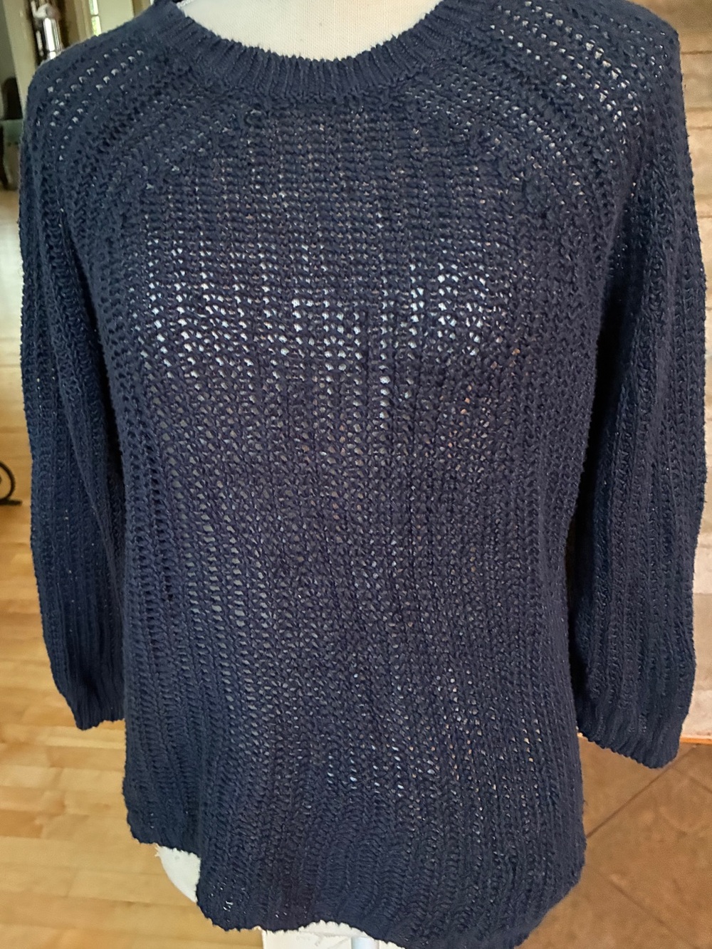 J. Crew Linen Navy Open-Weave Crewneck Sweater